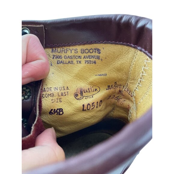 Ladies Justin USA Burgundy Leather Lace Up Roper Western Boots Size 6.5 B - Picture 7 of 7